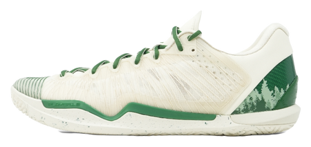 Men's and women's basketball shoes, cream with green laces and tree side panel