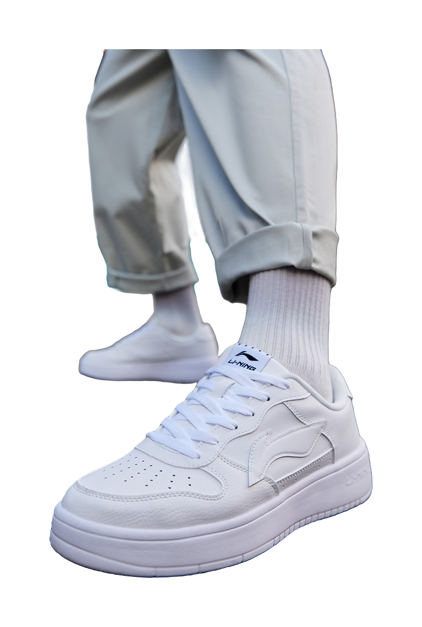 LiNing Pontoon Boats Anti-Slip Wear-Resistant Breathable Height Increasing Low-Top Skateboard Shoes Men's White 