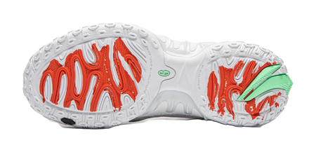 Li-Ning unisex basketball shoe outsole, white tread with orange and green traction accents