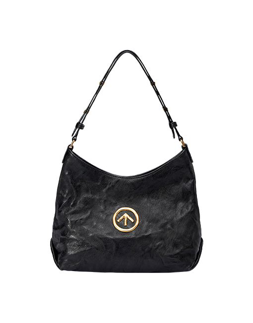 GROTTO black pleated sheepskin hobo bag with gold-tone logo patch