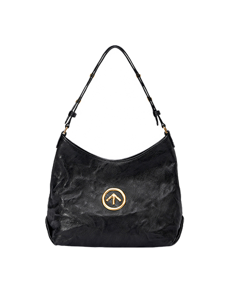 GROTTO black pleated sheepskin hobo bag with gold-tone logo patch