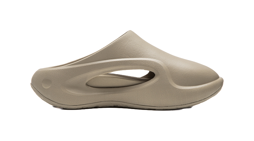 Li Ning slide slipper, cashmere gray top with oval channel and sculpted sole edge