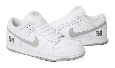 Nike Sb Dunk Low Supreme 94 White Metallic Silver  vjsneaker.com