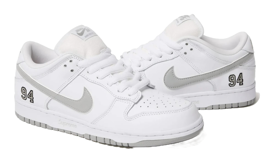 Nike Sb Dunk Low Supreme 94 White Metallic Silver  vjsneaker.com