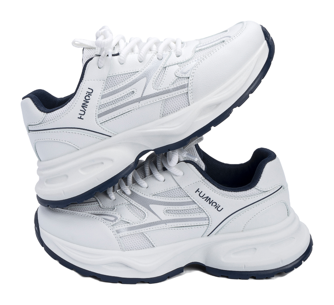 HUANQIU Abrasion Resistant Balance Height Increasing Low Top Chunky Sneakers Men's White Blue 