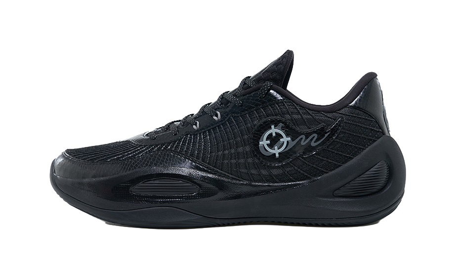 Unisex black knit basketball shoe with laces, molded quarter, and chunky sole