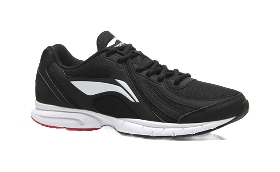 Lightweight mesh running shoe, black upper with large white logo panel and white midsole