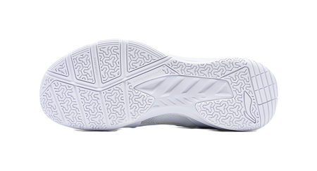 White badminton shoe outsole with geometric tread pattern