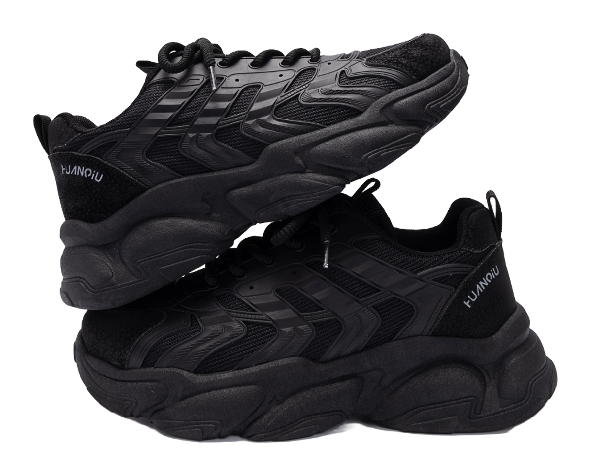 HUANQIU Slip Resistant Coverage, Lightweight, Height Increasing Low top Chunky Sneakers Mens Black  vjsneaker.com