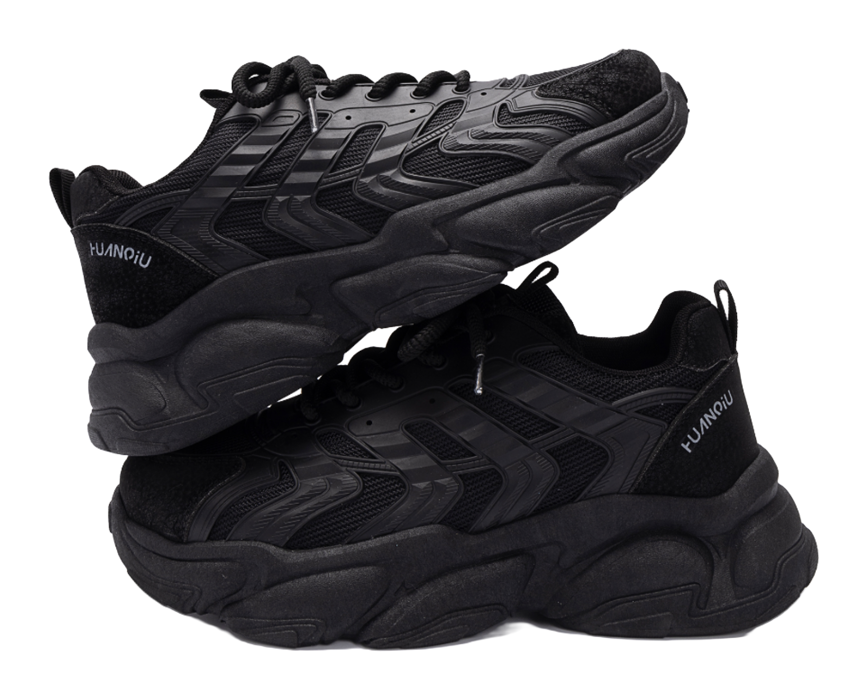 HUANQIU Slip Resistant Coverage, Lightweight, Height Increasing Low top Chunky Sneakers Mens Black  vjsneaker.com