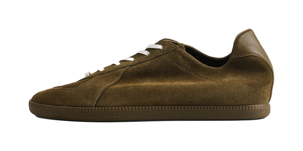 PANE suede low-cut sneakers, dark green lace-up with white laces