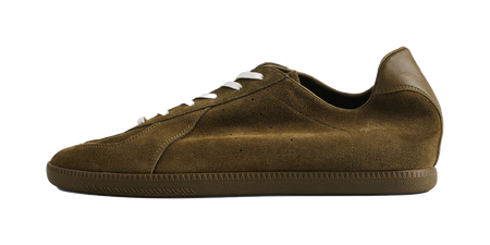 PANE suede low-cut sneakers, dark green lace-up with white laces