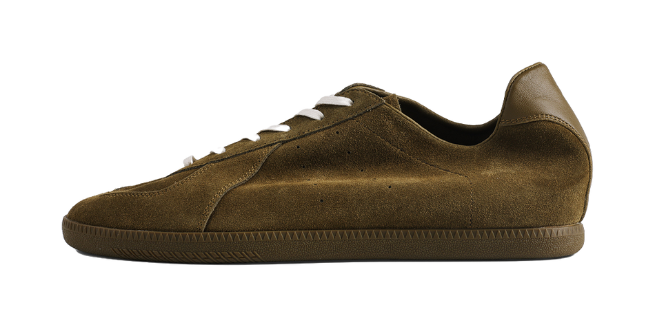 PANE suede low-cut sneakers, dark green lace-up with white laces