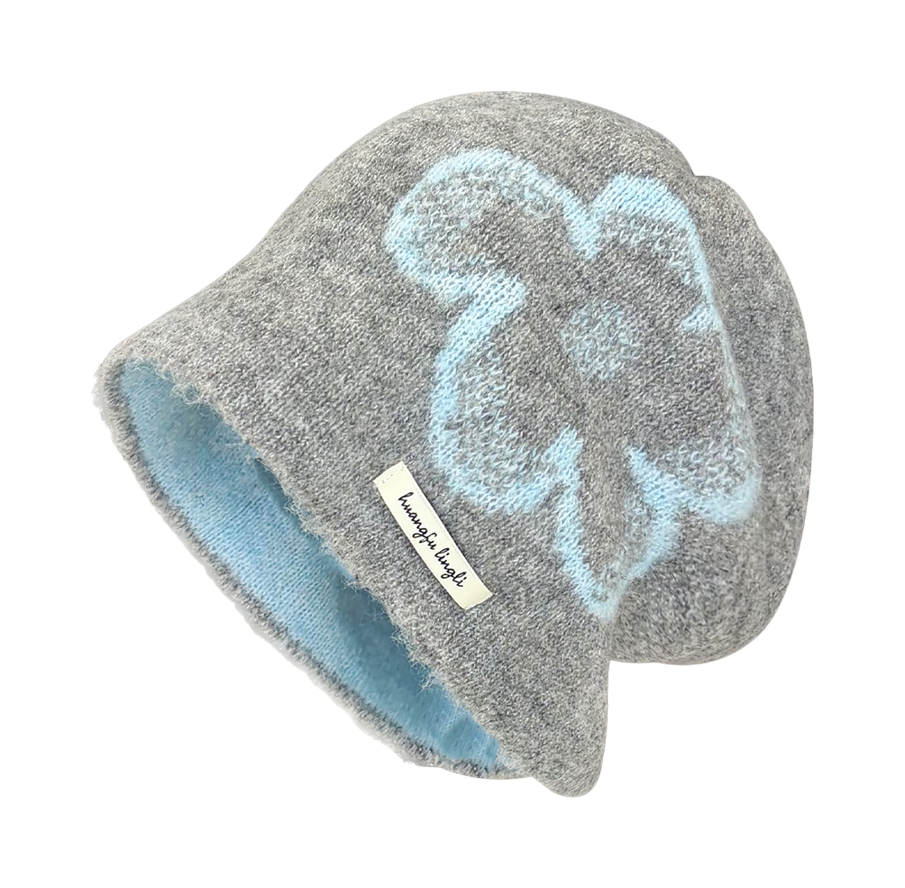 CMFY Korean Ins personality show face small flower head cap, autumn and winter warm atmosphere feeling, knitted cold cap, polyester fiber wool cap, unisex couple style  vjsneaker.com