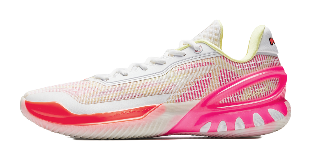 Anta Zap 3 Cushioning, Wear Resistant Low Top Front Fork Carbon Plate Basketball Shoes Mens White Pink Orange  VJSNEAKER