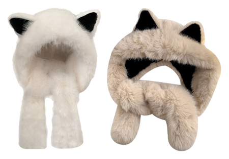 【 Warm Fox 】 IOTS Cute and Cute Fox Ear Two piece Set, Thickened and Warm, Essential for Cooling in Autumn and Winter, Polyester Fiber Woolen Hat for Women  vjsneaker.com