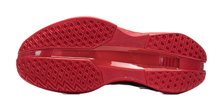 Unisex low basketball shoe outsole, red rubber tread with molded grip pattern