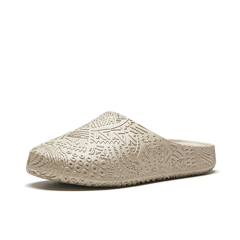 ANTA men's Hela slide sandals, light beige upper with pattern and molded footbed