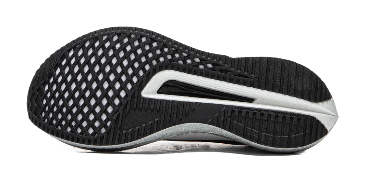 Li-Ning racing running shoe, outsole underside with textured black tread and white midsole