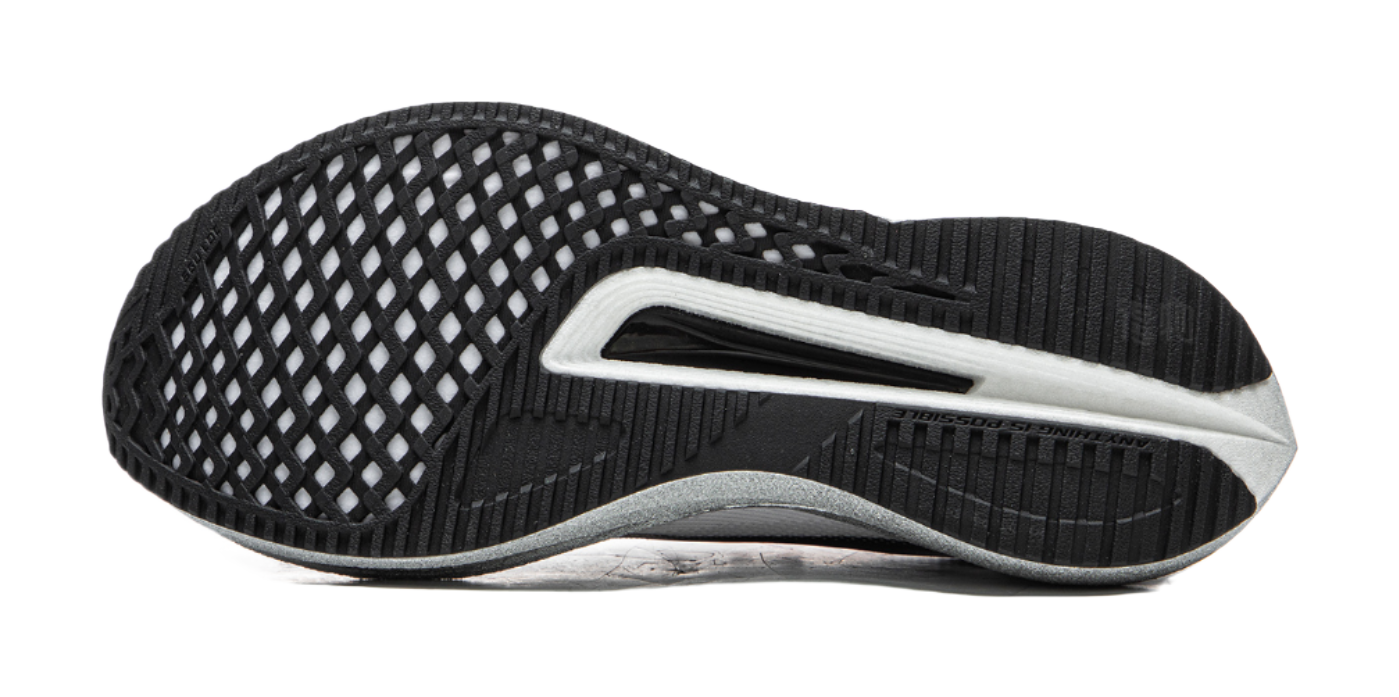 Li-Ning racing running shoe, outsole underside with textured black tread and white midsole