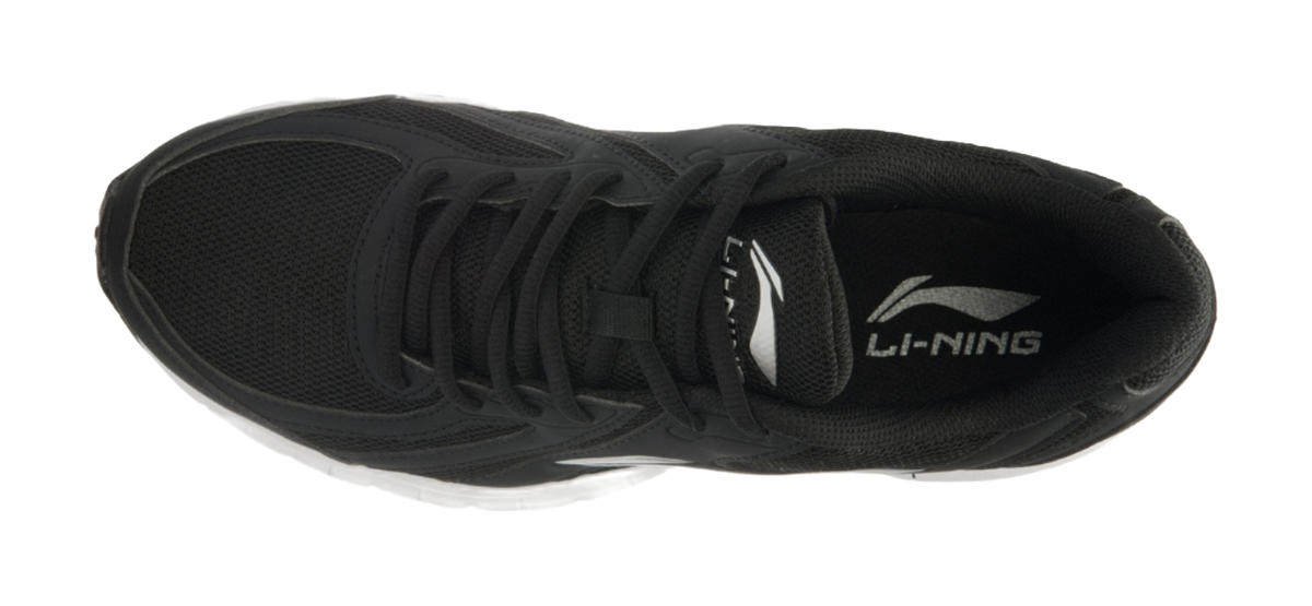 Li-Ning low-top running shoe, black mesh upper with white heel logo