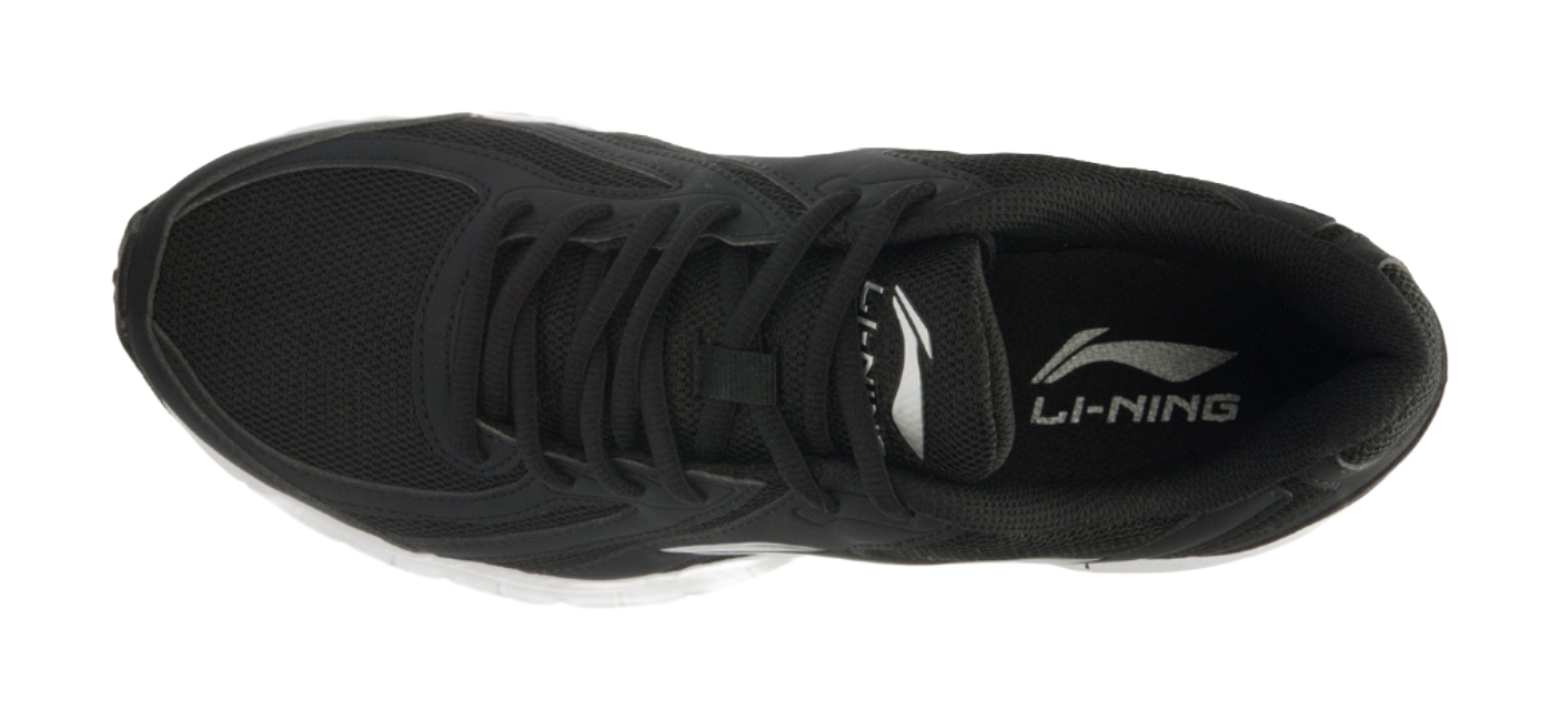 Li-Ning low-top running shoe, black mesh upper with white heel logo