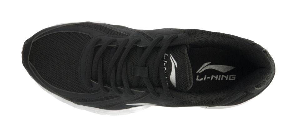 Li-Ning low-top running shoe, black mesh upper with white heel logo