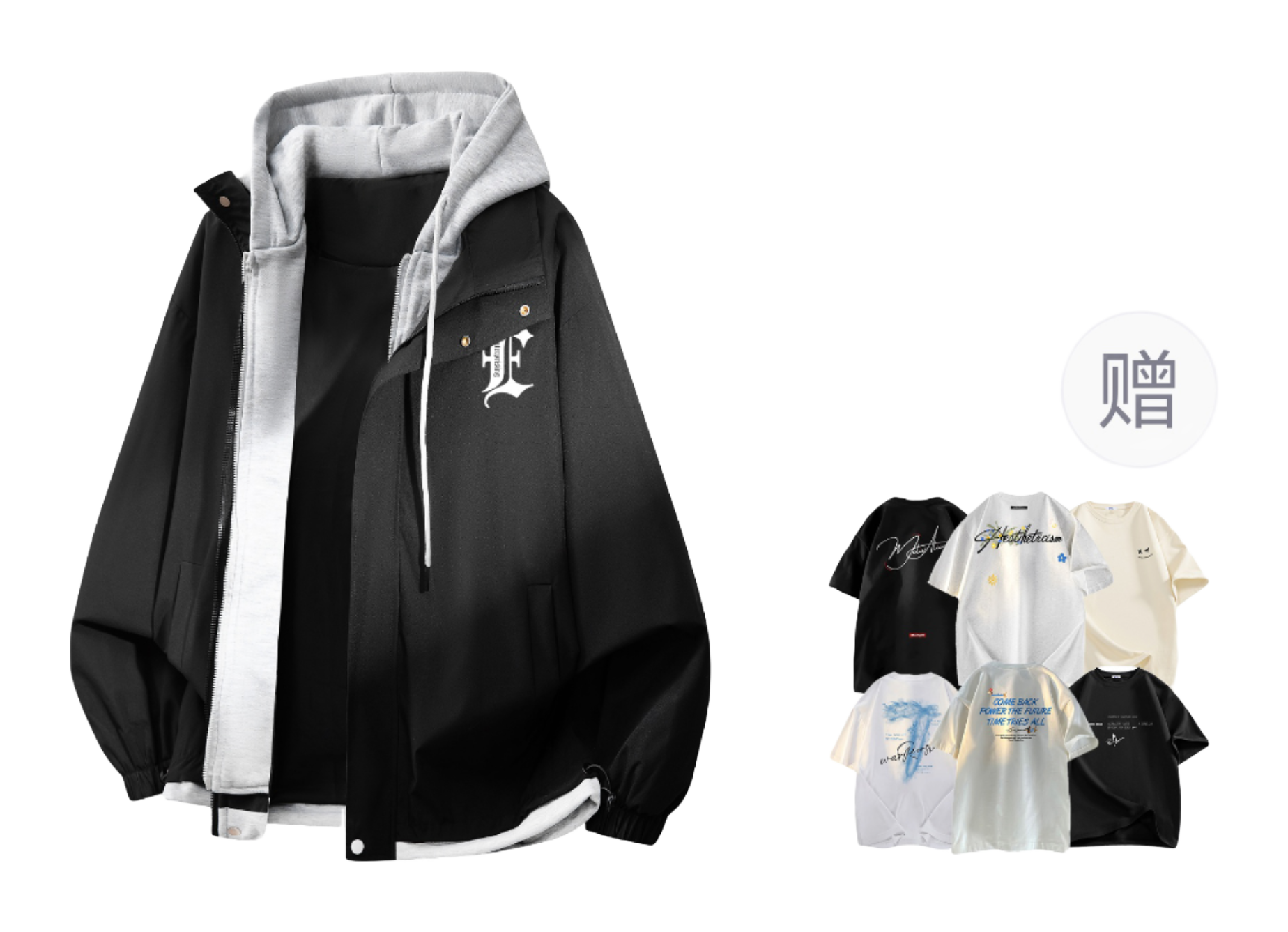 Warrior retro American solid color fake two-piece splicing contrasting loose and versatile hooded pilot with thick cotton lining, graphene heat storage insulation, warm work clothes, cotton jacket jacket, unisex  VJSNEAKER