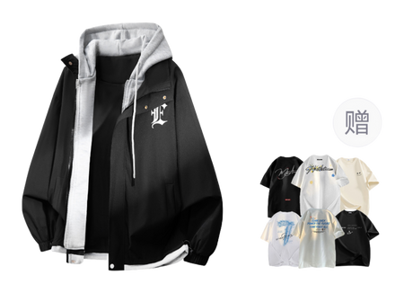 Warrior retro American solid color fake two-piece splicing contrasting loose and versatile hooded pilot with thick cotton lining, graphene heat storage insulation, warm work clothes, cotton jacket jacket, unisex  VJSNEAKER