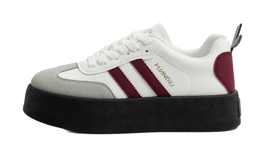 HUANQIU Slip Resistant Abrasion Resistant Low top Skateboard Shoes Women's White Red 