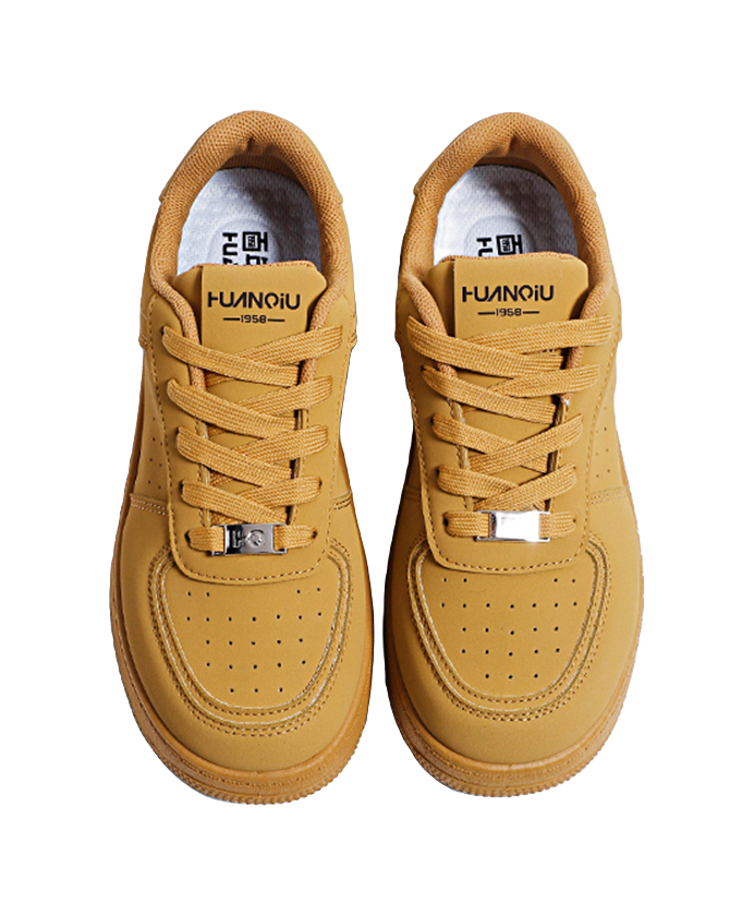 HUANQIU Height Increasing Abrasion Resistant Lightweight Slip Resistant Low top Skateboard Shoes Unisex Camel 