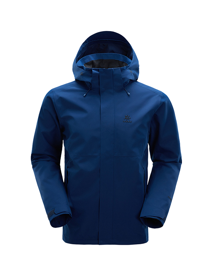 Men's hooded windbreaker jacket in royal blue with full-length zipper and zip pockets