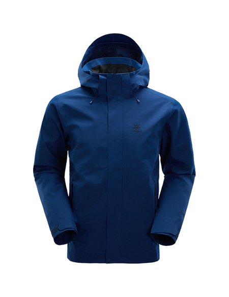 Men's hooded windbreaker jacket in royal blue with full-length zipper and zip pockets