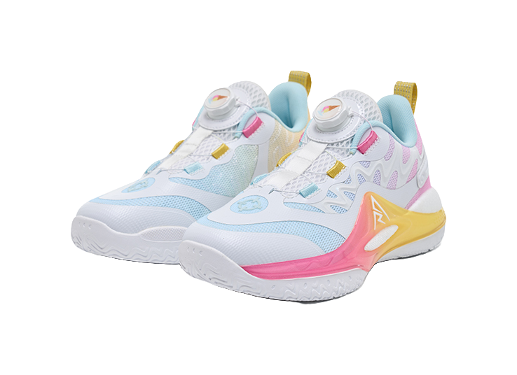 Rigorer Reeves second-generation AR2 ice cream is comfortable, versatile, trendy, anti slip, shock-absorbing, wear-resistant, low top basketball shoe powder, white and yellow children's style  VJSNEAKER