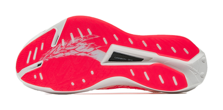 Anta women’s running shoe outsole in red and white with textured traction pattern