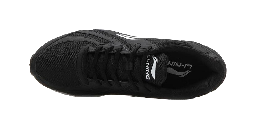 Black running shoe interior view with lace-up closure and Li-Ning logo on tongue
