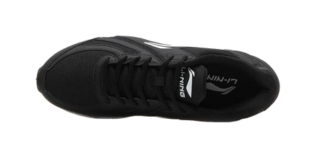 Black running shoe interior view with lace-up closure and Li-Ning logo on tongue
