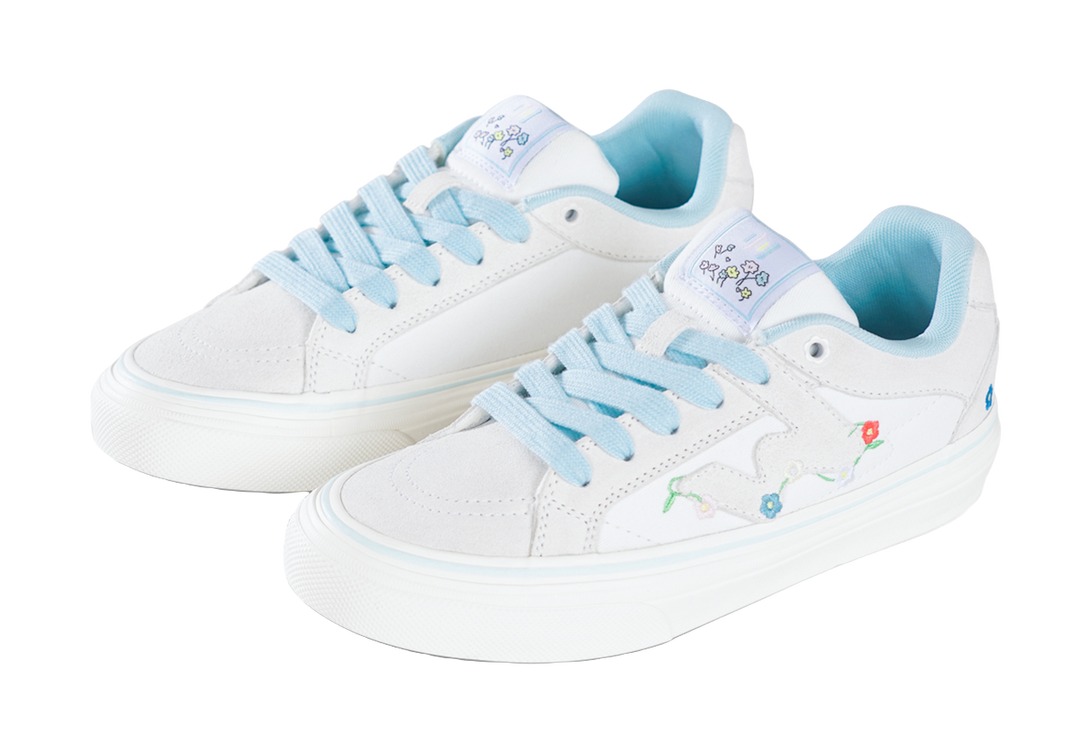 Ollieskate White Summer Flower Skateboard Shoes - Embroidered Floral Design  Lightweight & Versatile Unisex 