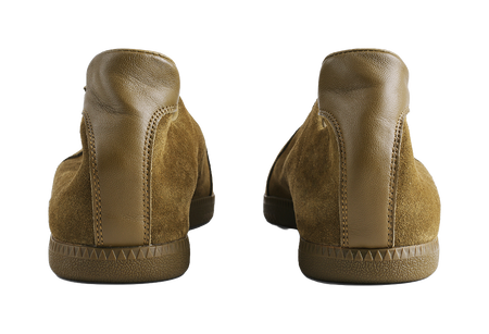 PANE dark green suede sneakers heel view, cushioned collar and lace-up