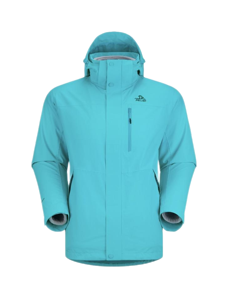 Men's light blue 3-in-1 windbreaker jacket with hood, full zip, chest pocket