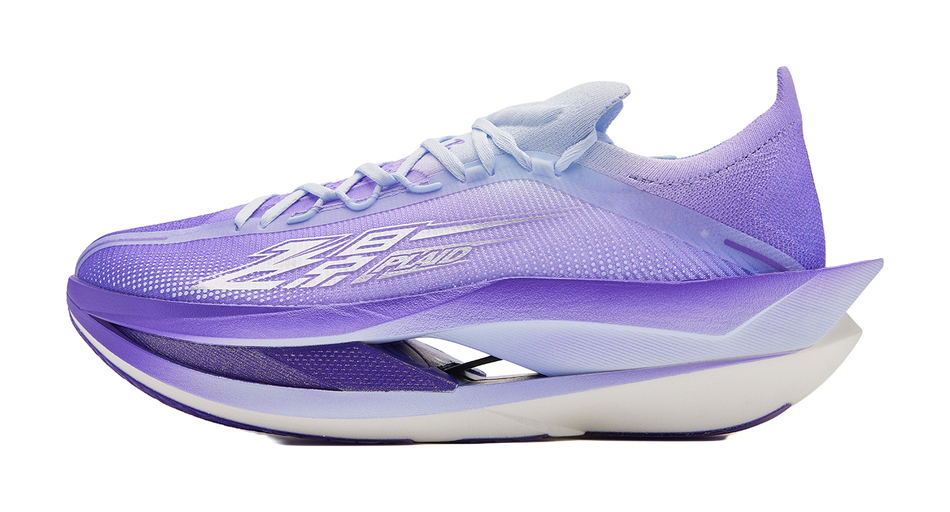 Low-top lace-up sneakers in vivid purple and light blue, textured upper with logo.
