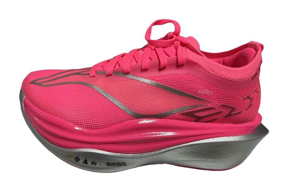 Li Ning men’s pink running shoes, side view with lace-up mesh upper and cushioned sole