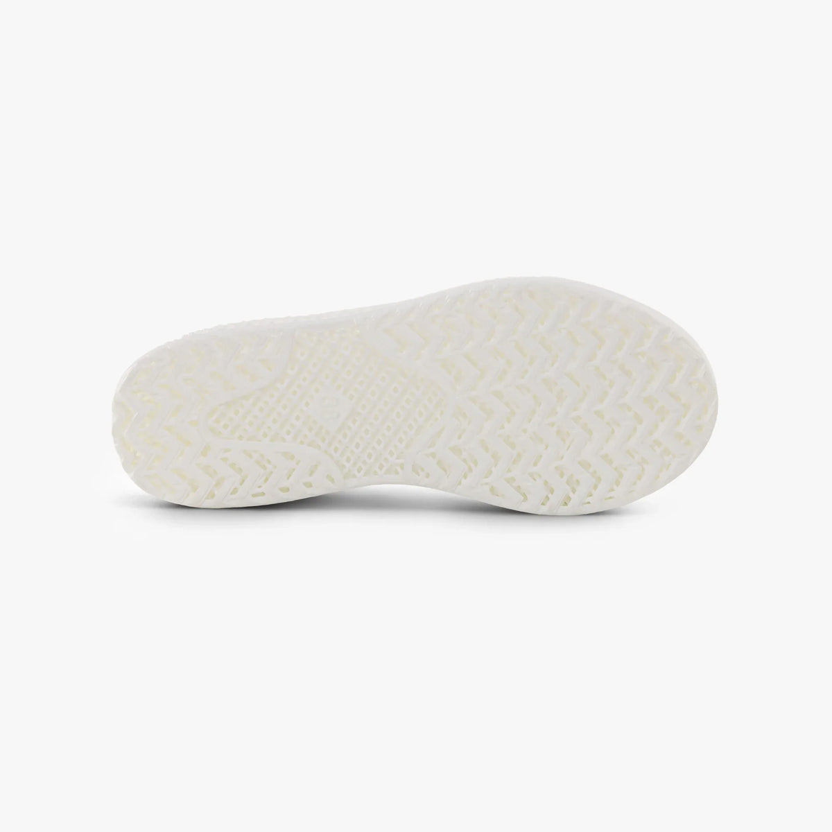 Off-white sneaker outsole with zigzag tread and textured 3D printed grip