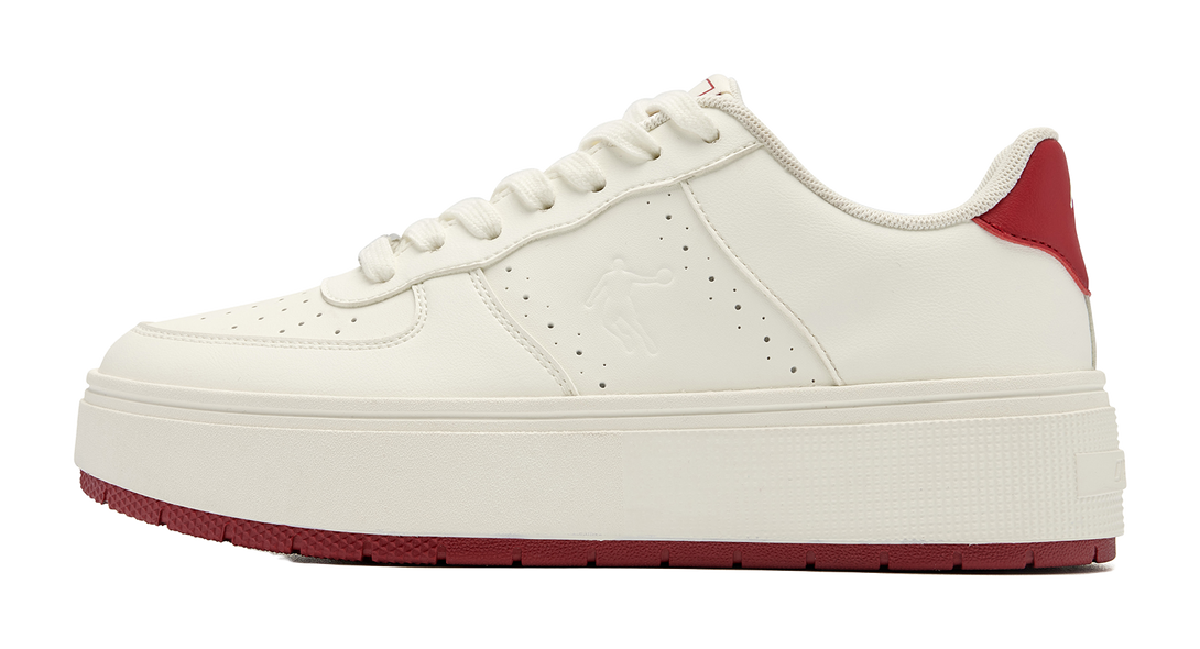 QIAODAN Five Centimeters Skateboard Shoes Women's Low top Ivory Iron Red 