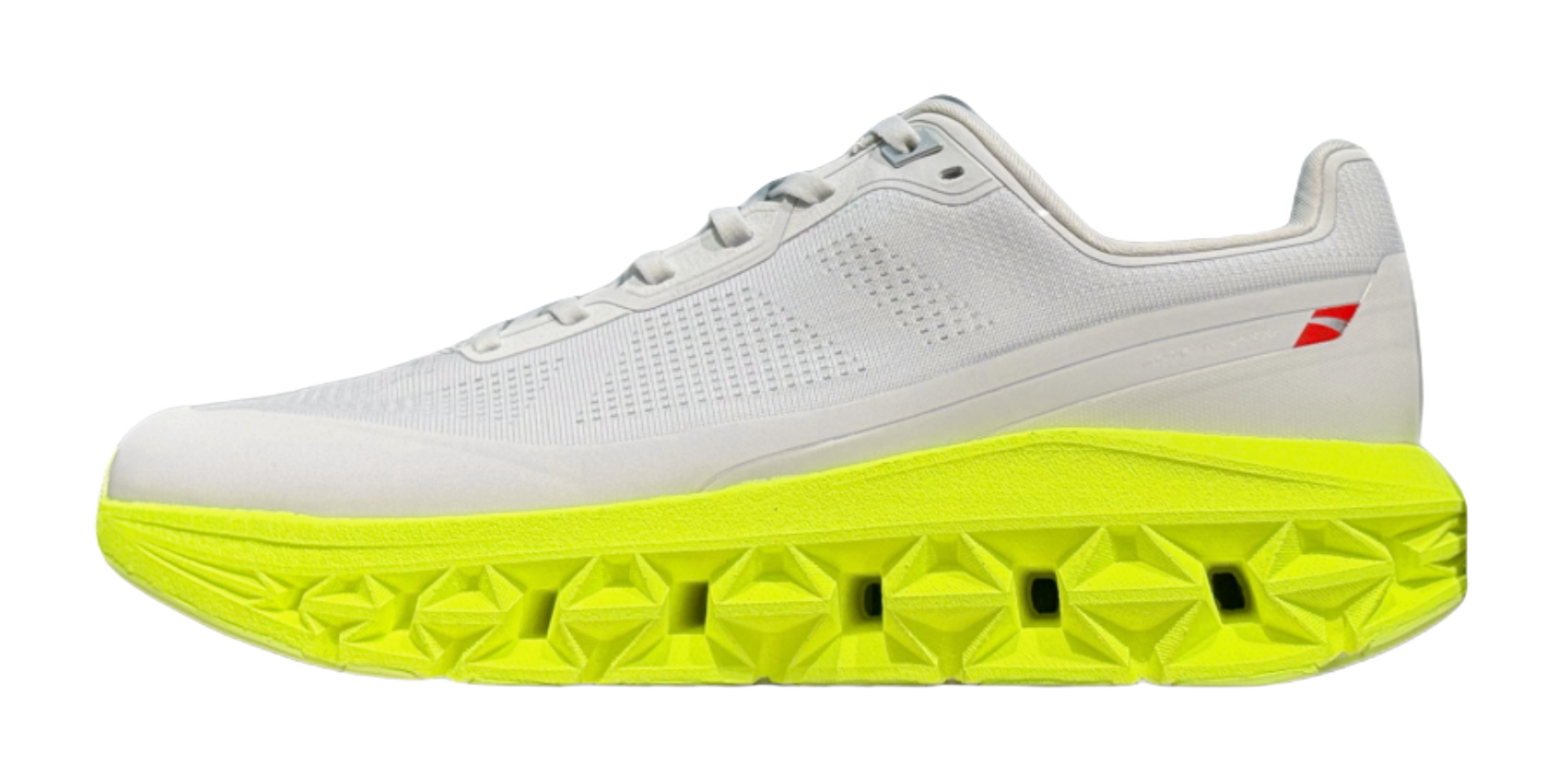 Low-top sneakers, light gray perforated upper with neon green platform outsole