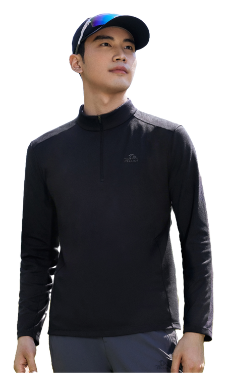 Boxi and PELLIOT outdoor long sleeved Polygiene antibacterial sports elastic top, casual, comfortable, skin friendly, warm, semi high neck sweatshirt, base T-shirt for men  vjsneaker.com