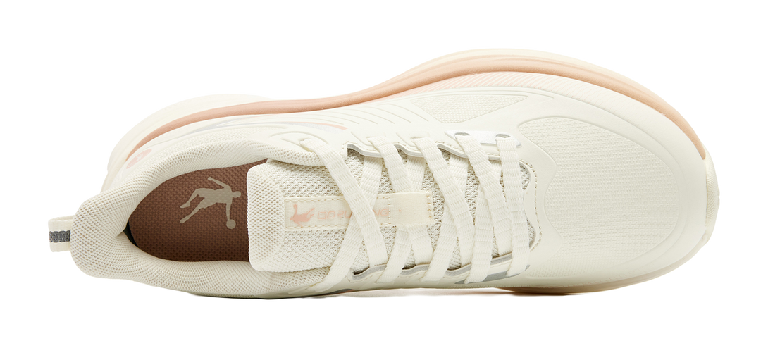 QIAODAN Shock Absorbers Slip Resistant Abrasion Resistant Low top Casual Running Shoes Women's Ivory White Brown Pink 