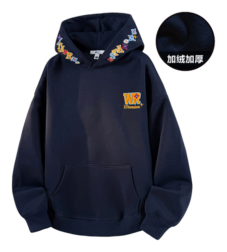 Warrior Warrior American Basic Retro Fun Embroidered Letter Logo Loose Casual Trend Versatile Windproof College Style Sports Couple Hooded Long Sleeve Thick Velvet Hoodie for Men and Women  vjsneaker.com
