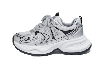 Warrior Low top Chunky Sneakers Unisex Silver Couple Shoes 