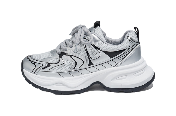 Warrior Low top Chunky Sneakers Unisex Silver Couple Shoes 